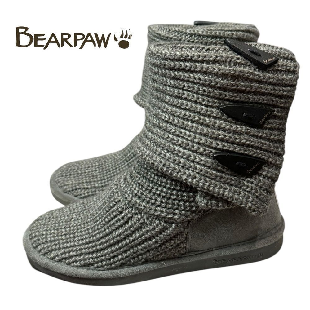 BearPaw Knit Tall Wool/Acrylic Blend Gray Boots 656W Knit Tall Women's Boots 7